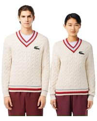 Lacoste - Cable Knitted Crew Neck Jumper - Lyst