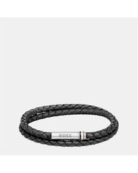 BOSS - Gents Ares Double Wrap Leather Bracelet - Lyst