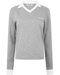 Miu Miu - Jersey Top Knitted Long Sleeve Polo Shirt - Lyst