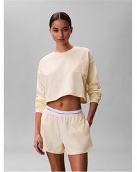 Calvin Klein - Long Sleeve Cropped Crop Top - Lyst