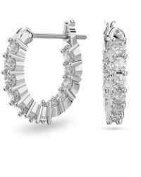 Swarovski - Matrix Vittore Mini Hoop Pierced Earrings With White Circle Cut Crystal On A Rhodium Plated Setting With A Hinged Closure - Lyst