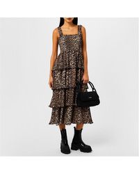Ganni - Leopard-print Tiered Hem Midi Dress - Lyst