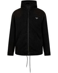 Prada - Cotton Hooded Long Sleeve Zip Denim Jacket - Lyst