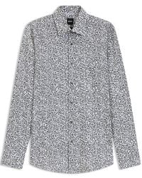 BOSS - Floral Print Stretch Cotton Long Sleeve Slim Fit Shirt - Lyst