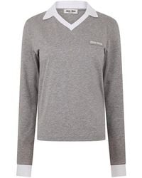 Miu Miu - Jersey Top Knitted Long Sleeve Polo Shirt - Lyst