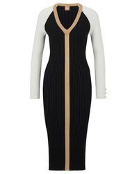 BOSS - Long Sleeve Knitted Bodycon Dress - Lyst