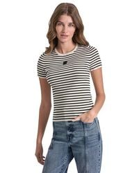 DKNY - Jeans Crew Neck Striped Short Sleeve Rib Top - Lyst