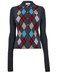 Ganni - Merino Jacquard Long Sleeve Polo Shirt - Lyst