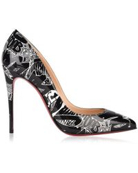 Christian Louboutin Pigalle Follies Nicograf 100 Printed Patent-leather Court Shoes - Black
