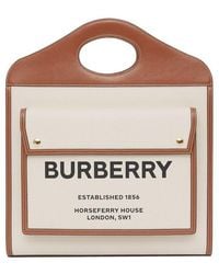 Burberry - Medium Two-tone Canvas And Leather Pocket Bag - Lyst