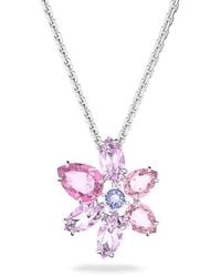Swarovski - Gema Pendant, Mixed Cuts, Flower, Pink, Rhodium Plated - Lyst