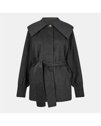 Ganni - Wool Belt Pea Coat - Lyst