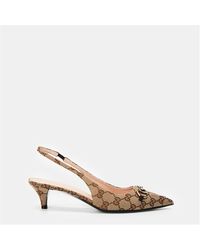 Gucci - Motif Canvas Horsebit Sling Pumps - Lyst