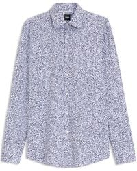 BOSS - Floral Print Stretch Cotton Long Sleeve Slim Fit Shirt - Lyst