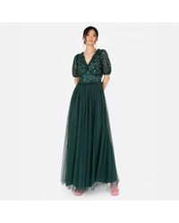Maya Deluxe - Maya Emerald Short Sleeve Embellished Maxi Dress - Lyst