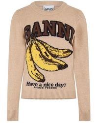 Ganni - Graphic Wool Crew Neck Jumper - Lyst