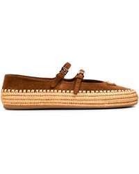 Prada - Nappa Leather And Raffia Ballerinas - Lyst