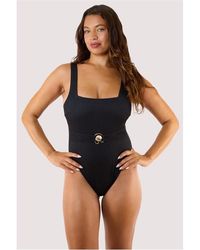 Wolf & Whistle - Onyx Textured Swimsuit - Lyst