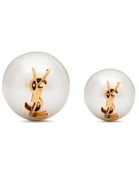 Saint Laurent - Plated Faux Pearl Stud Earrings - Lyst