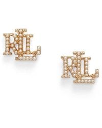 Ralph Lauren - Lauren Ralph Lauren Pearl & Logo Stud Earrings - Lyst