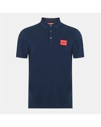 HUGO - Deruso Short Sleeve Polo Shirt With Logo Detail And Ribbed Collar - Lyst