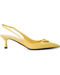 Prada - Triangle Logo Slingback Pumps 75Mm - Lyst