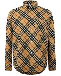 Burberry - Check Wool Long Sleeve Overshirt - Lyst