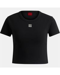 HUGO - Short Sleeve Crop Top With Embroidered Logo Detail (Delanor) - Lyst