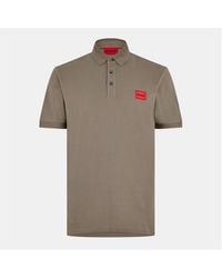 HUGO - Deruso Short Sleeve Polo Shirt With Logo Detail And Ribbed Collar - Lyst