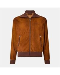 Prada - Suede Blouson Long Sleeve Leather Jacket - Lyst