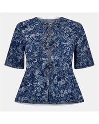 Ganni - Cotton Poplin Peplum Tie Blouse - Lyst