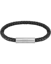 BOSS - Gents Braided Black Leather Bracelet - Lyst
