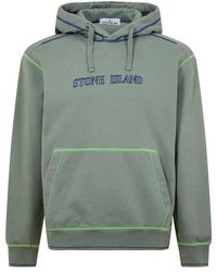 Stone Island - Cotton Fleece Garment Dyed Embroider Logo - Lyst
