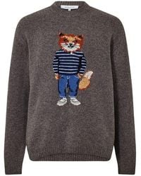 Maison Kitsuné - Dressed Fox Intarsia Wool Crew Neck Jumper - Lyst