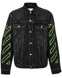 Off-White c/o Virgil Abloh - Arrow Outline Denim Jacket With Irregular Diagonal Stitching - Lyst