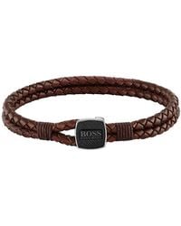 BOSS - Gents Seal Braided Black Leather Bracelet - Lyst