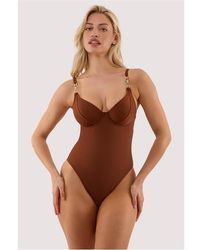 Wolf & Whistle - Tamzin Chocolate Underwired Swimsuit With Ha - Lyst