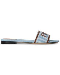 Fendi - Denim Slide Flat Sandals - Lyst