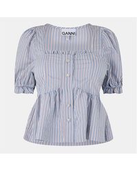 Ganni - Stripe Short Sleeve Relaxed Fit Shirt - Lyst