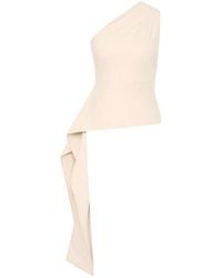St. Agni - High Neck Draped Peplum Short Sleeve Crop Top - Lyst