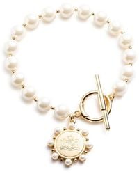 Ralph Lauren - Lauren Crest Charm Flex Pearl Bracelet - Lyst