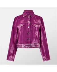 Ganni - Heavy Denim Belted Cotton Cropped Long Sleeve Denim Jacket - Lyst