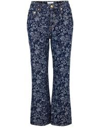 Ganni - Tapestry Denim Cropped Straight Leg Jeans - Lyst