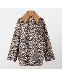 Ganni - Leopard Printed Canvas Midi Jacket - Lyst