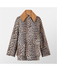 Ganni - Leopard Printed Canvas Midi Jacket - Lyst