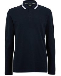 BOSS - Long-Sleeve Polo Top With Logo Detail (Plisy) - Lyst