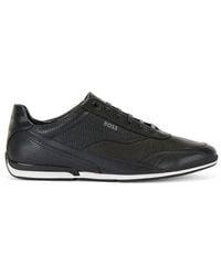 BOSS - Low-top Trainers In Perforated And Grained Leather - Lyst