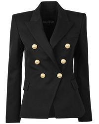 Balmain - Double Breasted Wool Long Sleeve-Tone Button Blazer - Lyst