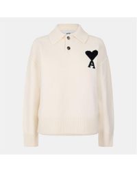Ami Paris - Knitted Long Sleeve Polo Shirt - Lyst