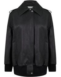 McQueen - Aviator Bomber Leather Long Sleeve Oversized Fit Jacket - Lyst